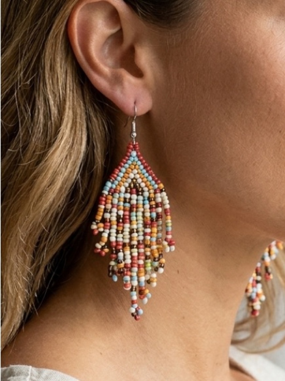 Handcrafted boho Tassel Earrings Native American style Seed Bead